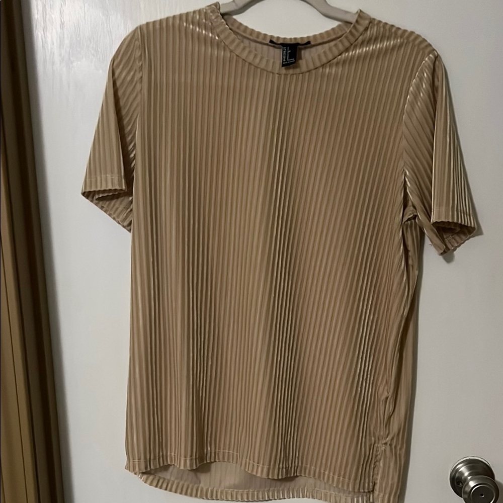 Tan Striped Short Sleeve Top